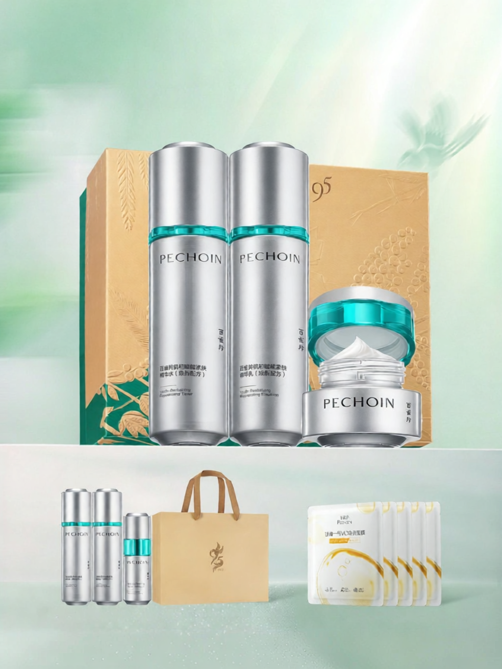 pechoin | Anti-oxidant Anti-glycation Tightening Moisturizing Toner and Emulsion Set