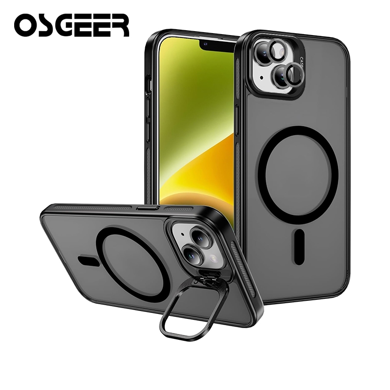 OSGEER สําหรับ iPhone 17 16 15 14 13 12 11 Pro Max Case พร้อมขาตั้งกรอบ [ตัวป้องกันเลนส์กล้อง ] [ไม่เหลือง] [การป้องกันการตกระดับทหาร][กันกระแทกและแม่เหล็ก]