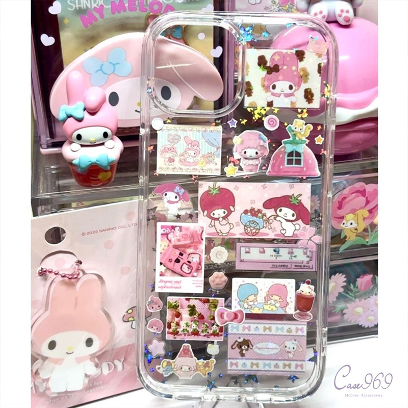 สีชมพูหวาน การ์ตูนโปร่งใส เคสไอโฟน 11 เคส iPhone 17 13 16 11 14 12 15 Pro Max XS Max 7 8 Plus XR X SE 2020 เปลือกอ่อน