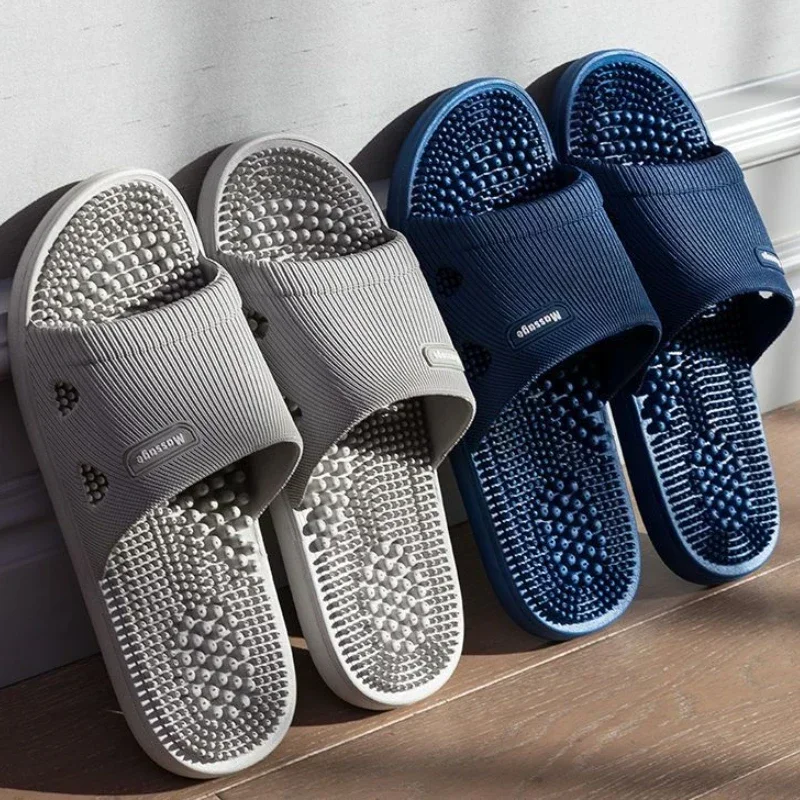 A Boutique Men's Massage Slippers Summer Bathroom Sandals Women Indoor Non-slip Soft Bottom Solid Colour Casual Shoes Sandalias Planas